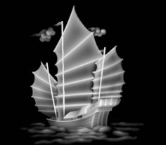 Imagem em escala de cinza de navio à vela