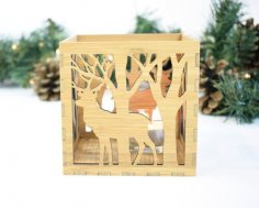 Laser Cut Box Lamp Deer In The Forest Free Vector