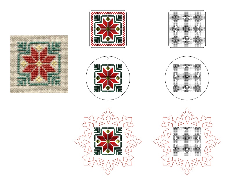 Kreuzstich-Stickerei-Rohlinge aus Holz mit Laserschnitt, Schneeflocken-Kreis, quadratisches Ornament