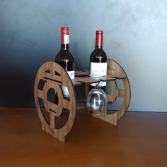 Suporte de vidro para garrafa de vinho cortado a laser roda de madeira compensado