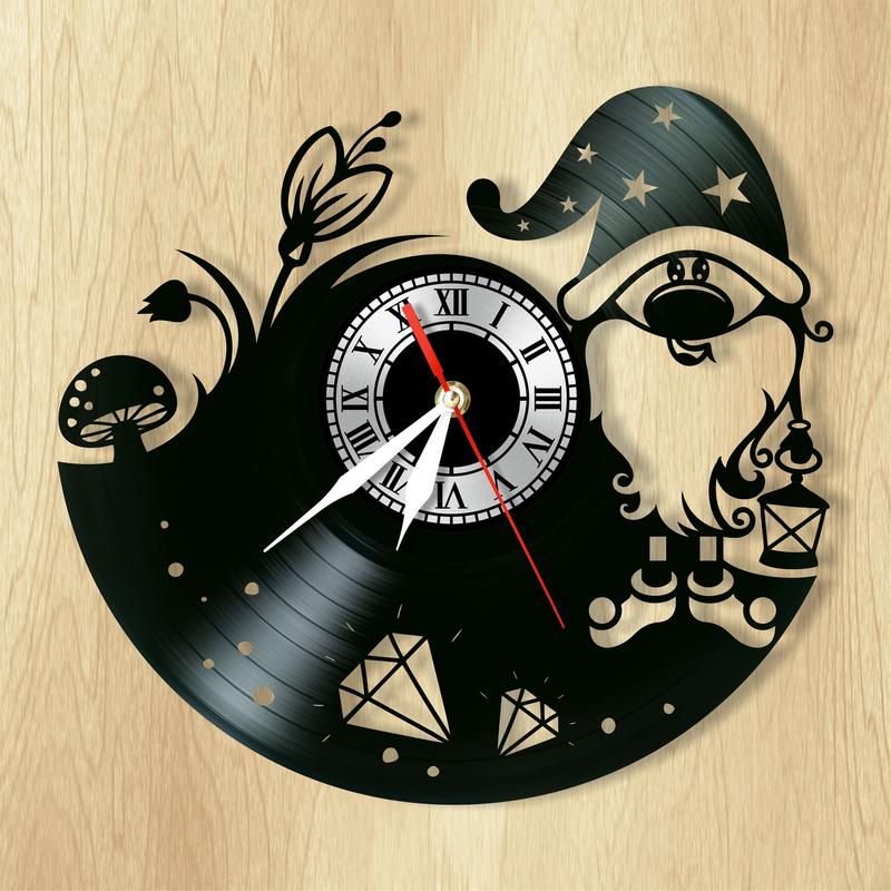 Лазерная резка настенных часов Gnome Часы с виниловой пластинкой