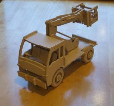 Camión recolector de cerezas de madera cortado con láser Camión de juguete para niños Plataforma de trabajo aéreo montada