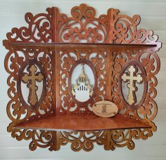 Estante de madera cortado con láser para iconos Christian Home Altar Estante tallado