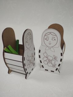 Laser Cut Matryoshka Doll Pen Holder Free Vector