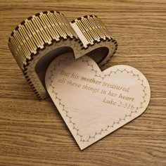 Caja de baratija con forma de corazón cortada con láser con tapa de 3 mm