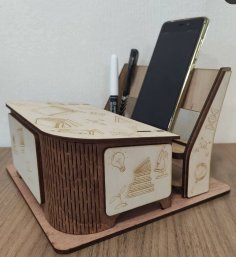 Laser Cut Desk Organizer With Phone Holder Free Vector