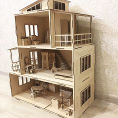 Casa de muñecas moderna cortada con láser de 3 mm