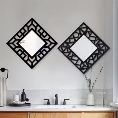 Laser Cut Vintage Square Hollow Pattern Wall Mirrors With Wooden Frames