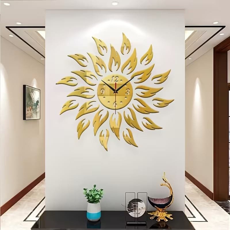 Laser Cut 3D Flame Shaped DIY Wall Clock Modern Creative Mirror Wall Clock