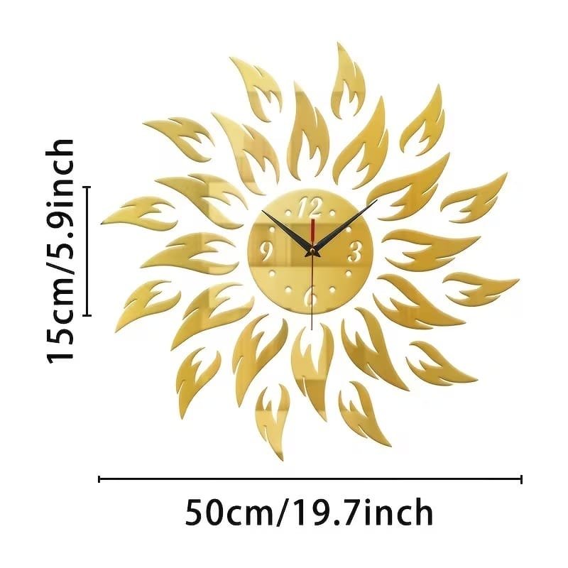 Laser Cut 3D Flame Shaped DIY Wall Clock Modern Creative Mirror Wall Clock