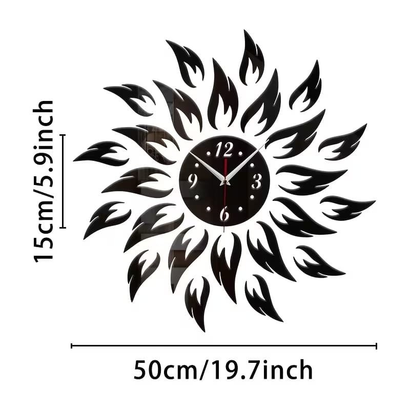 Laser Cut 3D Flame Shaped DIY Wall Clock Modern Creative Mirror Wall Clock