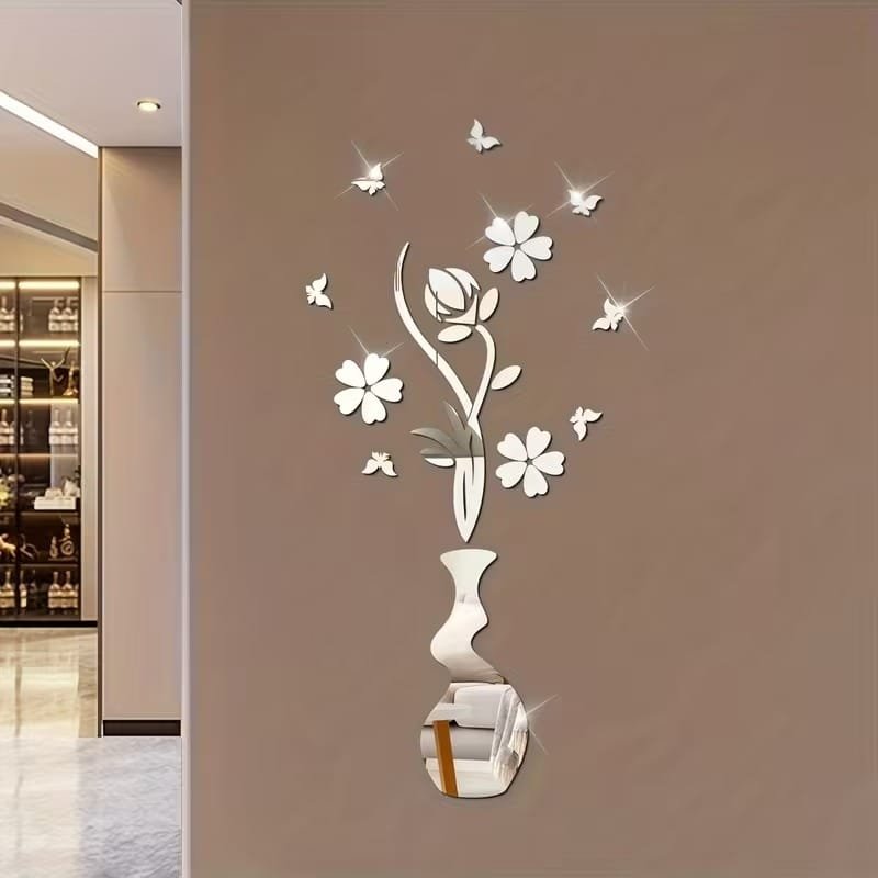 Laser Cut Bohemian 3D Mirror Wall Sticker Acrylic Mirror Plum Blossom Flower Leaf & Branch