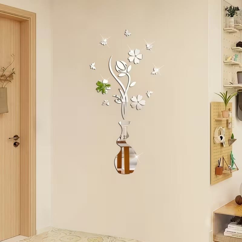 Laser Cut Bohemian 3D Mirror Wall Sticker Acrylic Mirror Plum Blossom Flower Leaf & Branch