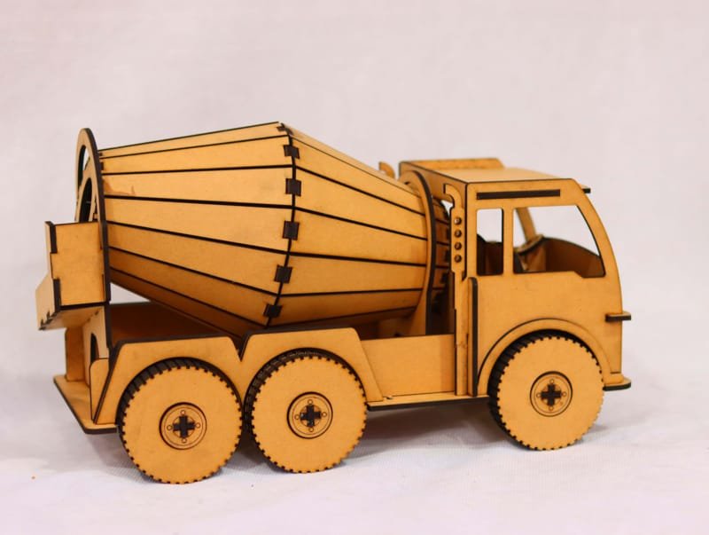 Laser Cut Wooden Cement Mixer Toy Truck For Kids 3D Model
