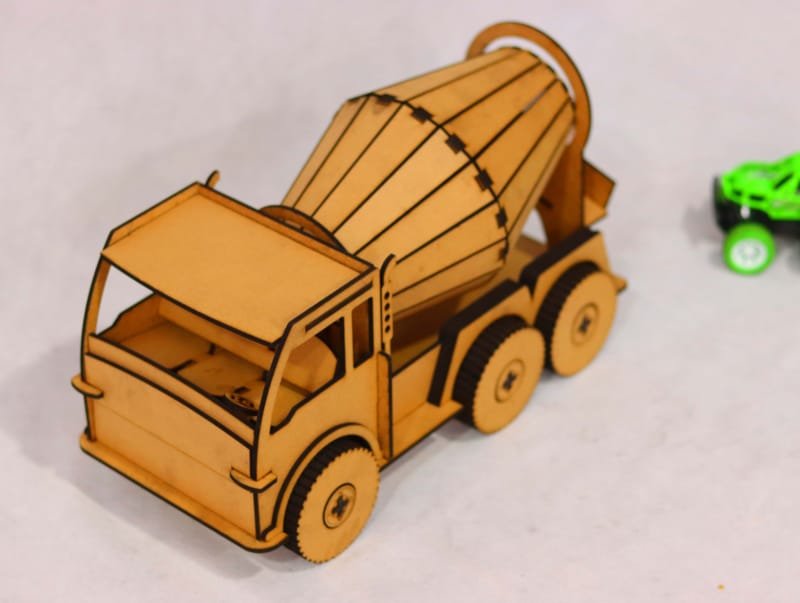 Laser Cut Wooden Cement Mixer Toy Truck For Kids 3D Model