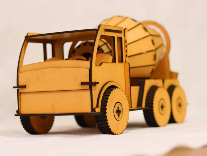 Laser Cut Wooden Cement Mixer Toy Truck For Kids 3D Model