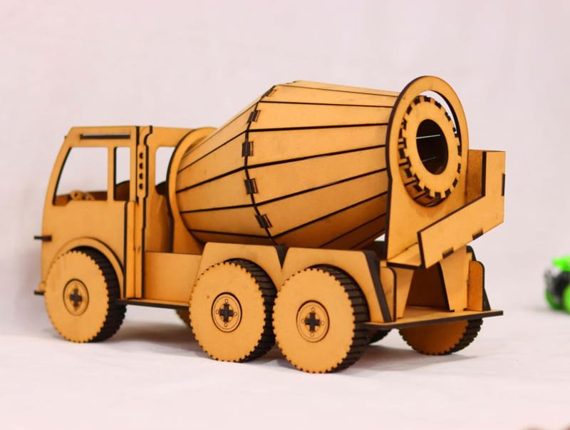 Laser Cut Wooden Cement Mixer Toy Truck For Kids 3D Model