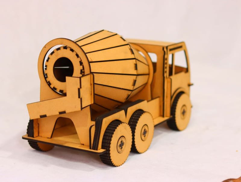 Laser Cut Wooden Cement Mixer Toy Truck For Kids 3D Model