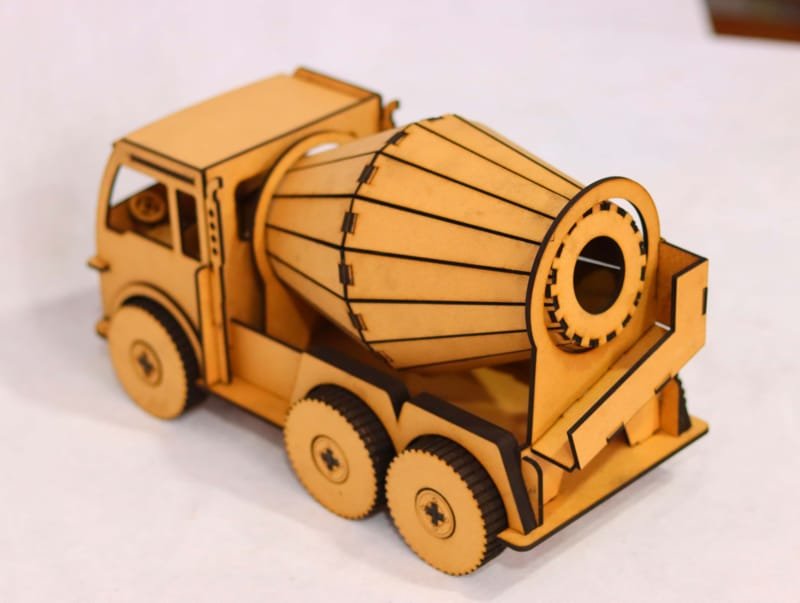 Laser Cut Wooden Cement Mixer Toy Truck For Kids 3D Model
