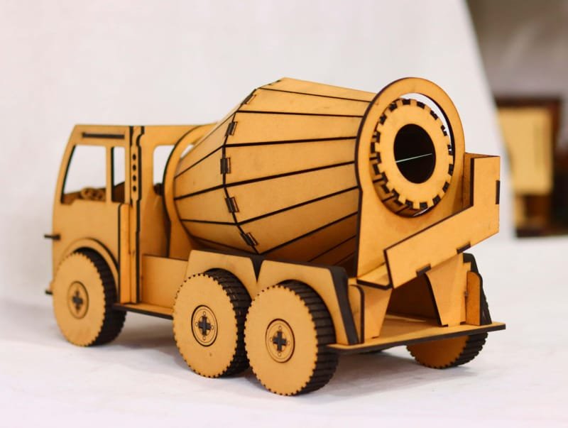 Laser Cut Wooden Cement Mixer Toy Truck For Kids 3D Model