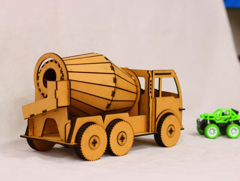 Laser Cut Wooden Cement Mixer Toy Truck For Kids 3D Model