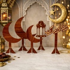 Laser Cut Crescent Moon Ramadan Table Stands, Wooden Ramadan Centerpieces