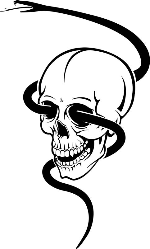 Cráneo con bicicleta de serpiente negra Pegatina