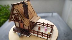 Laser Cut House With Corral For Animals Plywood