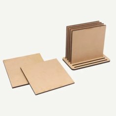 Laser Cut Plain Square Tea Coasters With Stand, Unfinished Square Coasters for DIY Crafts