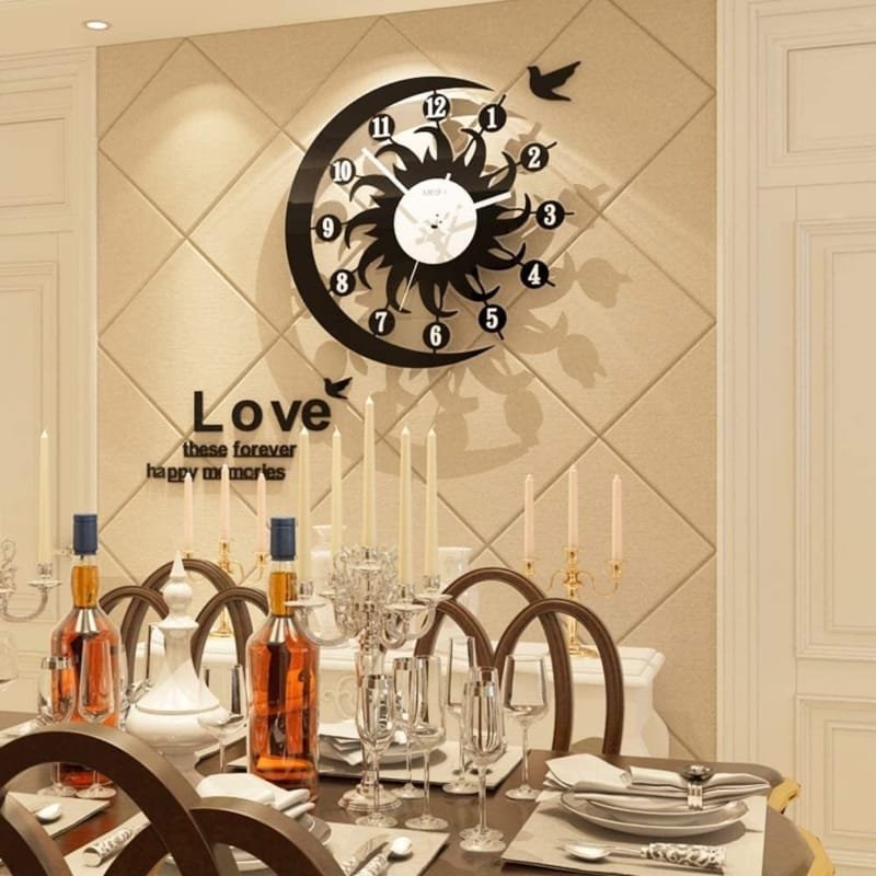 Laser Cut Sun and Moon Shape Wall Clock, Fashion Irregular Clock Home Decor