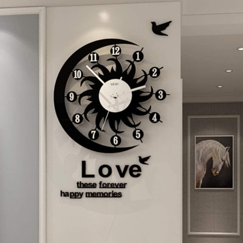 Laser Cut Sun and Moon Shape Wall Clock, Fashion Irregular Clock Home Decor
