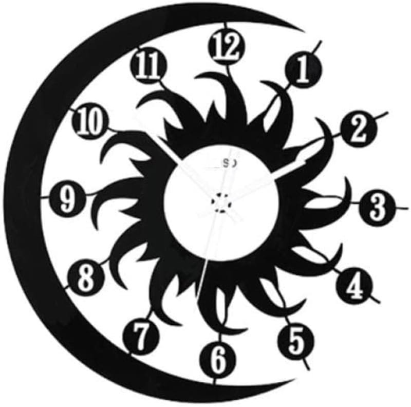 Laser Cut Sun and Moon Shape Wall Clock, Fashion Irregular Clock Home Decor