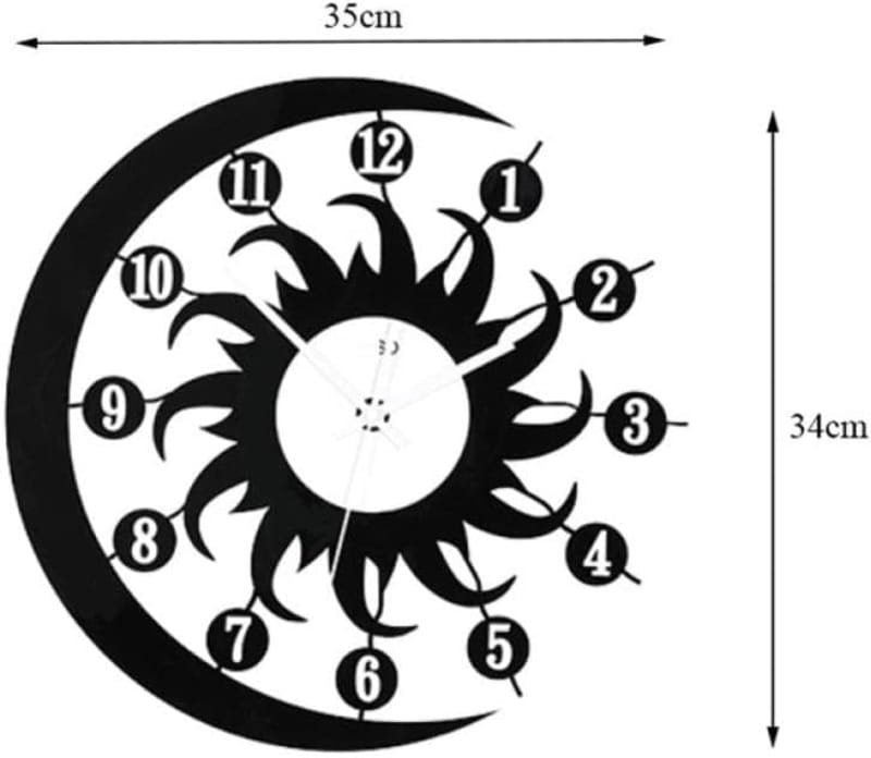 Laser Cut Sun and Moon Shape Wall Clock, Fashion Irregular Clock Home Decor