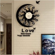 Laser Cut Sun and Moon Shape Wall Clock, Fashion Irregular Clock Home Decor