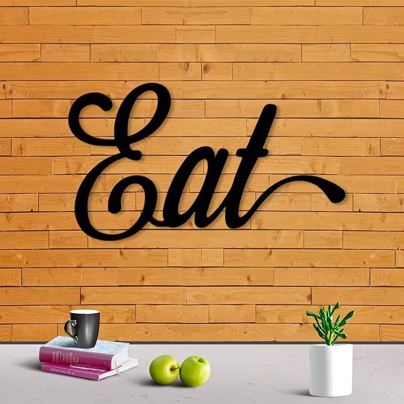 Laser Cut Metal Eat Wall Art Vintage Iron Cursive Script Decor for Kitchen Dining Room