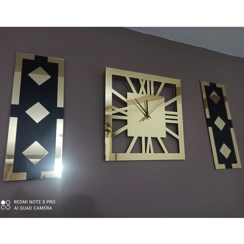 Laser Cut Acrylic Mirror 3-Piece Modern Wall Clock