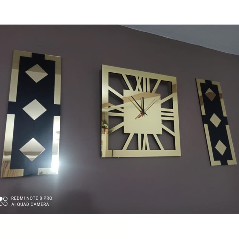 Laser Cut Acrylic Mirror 3-Piece Modern Wall Clock