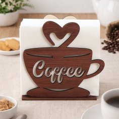 Laser Cut Coffee Cup Shaped Wooden Napkin Holder