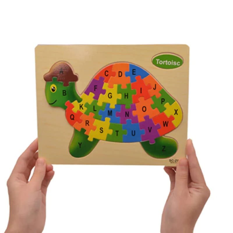 Laser Cut Wooden Alphabet Puzzle Toy for Toddlers Turtle Shaped Toy for Early Learning