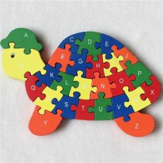 Laser Cut Wooden Alphabet Puzzle Toy for Toddlers Turtle Shaped Toy for Early Learning