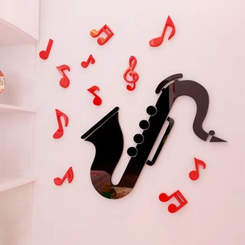Laser Cut Saxophone With Musical Notes Music Classroom 3D Wall Decor
