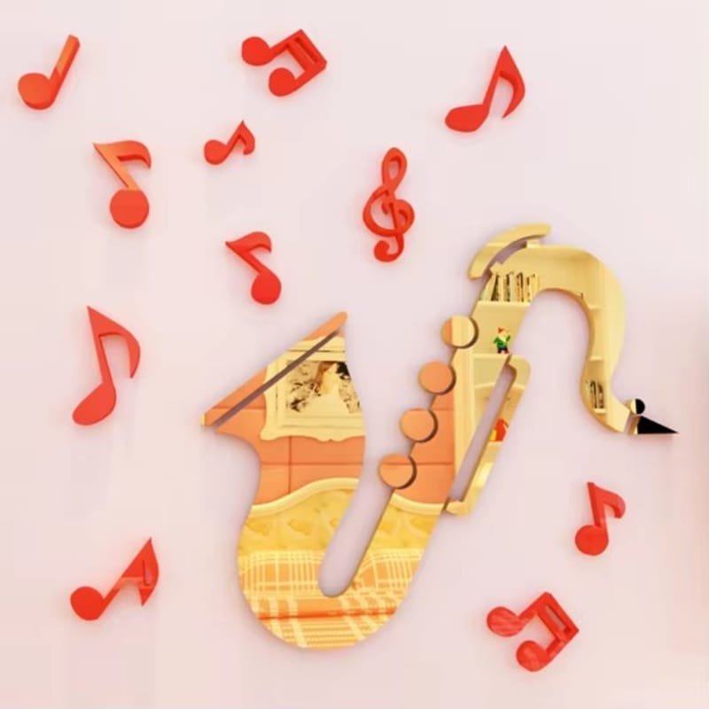 Laser Cut Saxophone With Musical Notes Music Classroom 3D Wall Decor