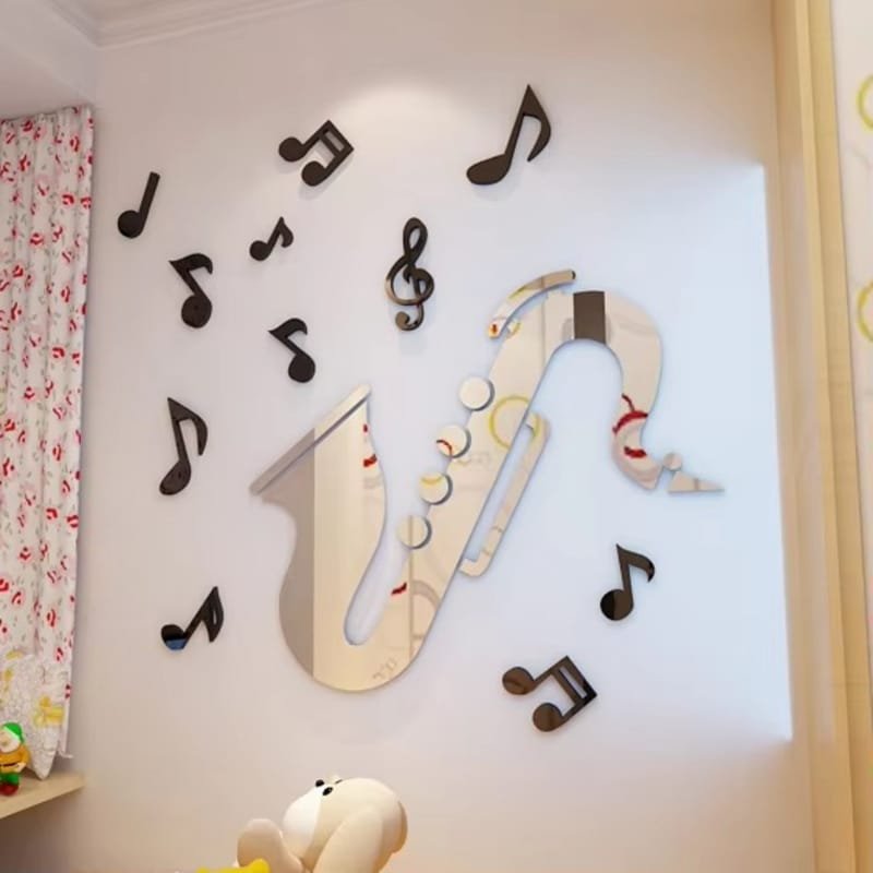 Laser Cut Saxophone With Musical Notes Music Classroom 3D Wall Decor