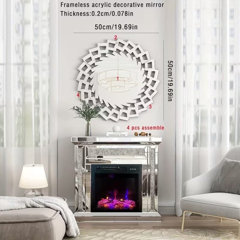 Laser Cut Frameless Acrylic Round Decorative Mirror
