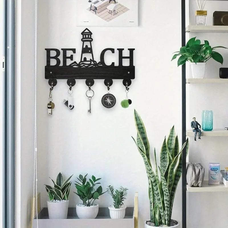 Laser Cut Beach Theme Wooden Wall Key Hooks Lighthouse Key Hanger