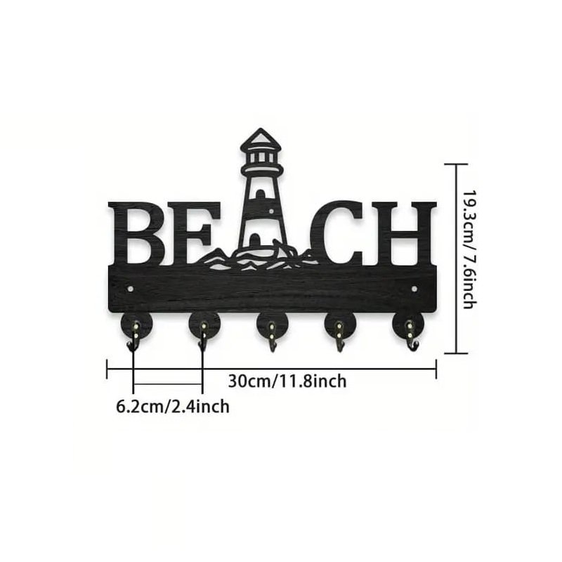 Laser Cut Beach Theme Wooden Wall Key Hooks Lighthouse Key Hanger