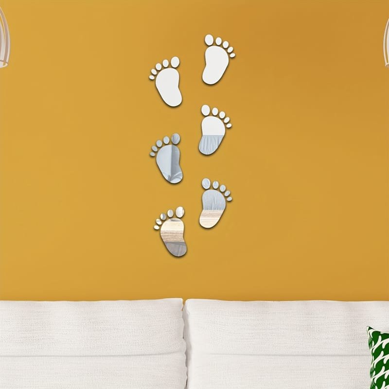 Laser Cut Youngsters Footprint Acrylic Mirror Wall Stickers 3D Decorative Decals