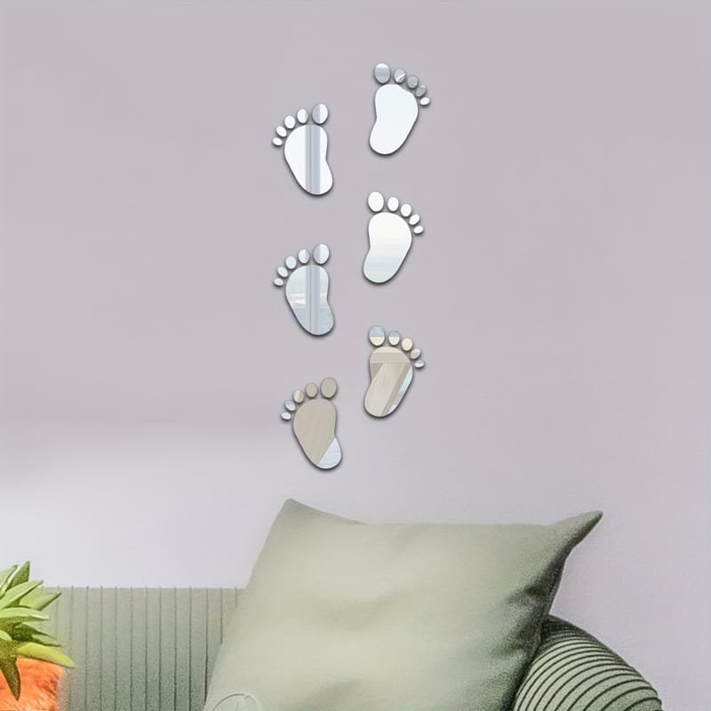 Laser Cut Youngsters Footprint Acrylic Mirror Wall Stickers 3D Decorative Decals