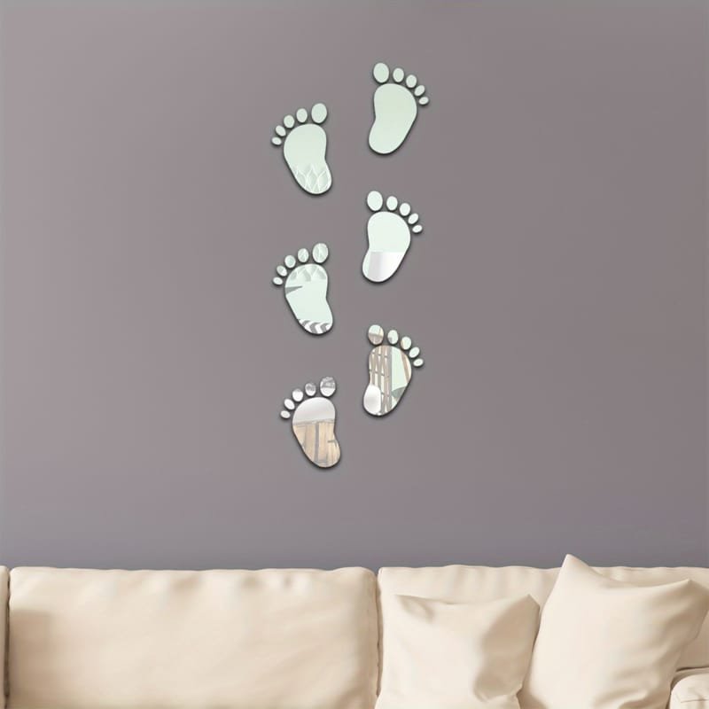 Laser Cut Youngsters Footprint Acrylic Mirror Wall Stickers 3D Decorative Decals