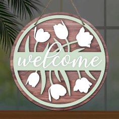 Laser Cut Floral Welcome Door Hanger – Welcome Floral Hanging Wooden Sign